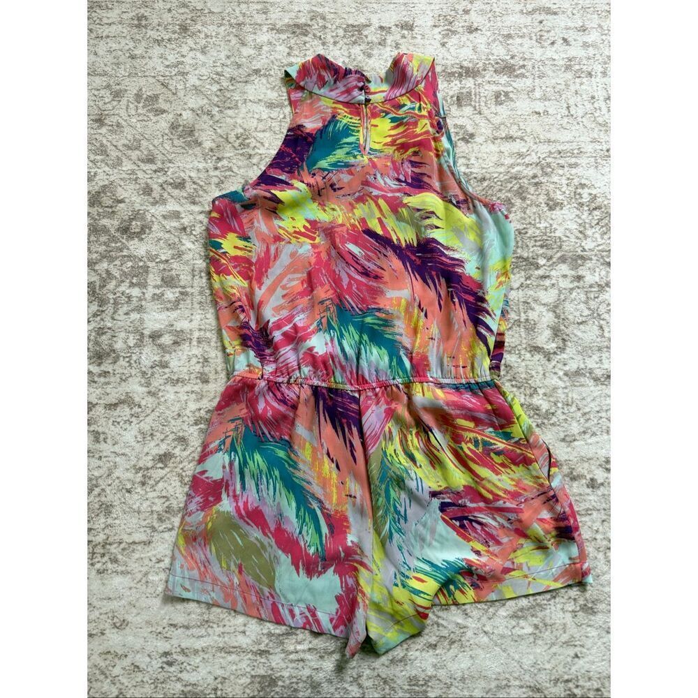 BCBGMaxazria Women's Thalia Printed V-Neck Sleeveless Romper Multicolor Medium - Picture 10 of 11
